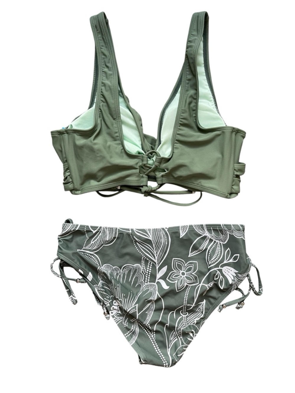 Cupshe Tropical Floral Lace-Up Bralette & Tie-Side Bikini Set NWT Size L - Picture 3 of 4
